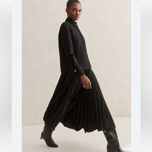 ME+EM Black Mixed Media Shirt Dress with Pleated Skirt